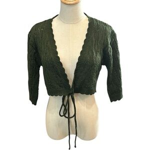 Y2K‎ Crochet Cropped Front Tie Cardigan M Whimsigoth Forest Fairy Grunge Cottage